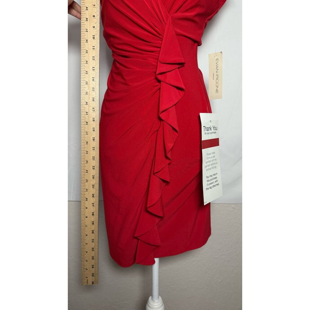 Evan-Picone-Women's Red Ruched Ruffle V-Neck Cocktail Dress Size 4 NWT - Picture 4 of 9